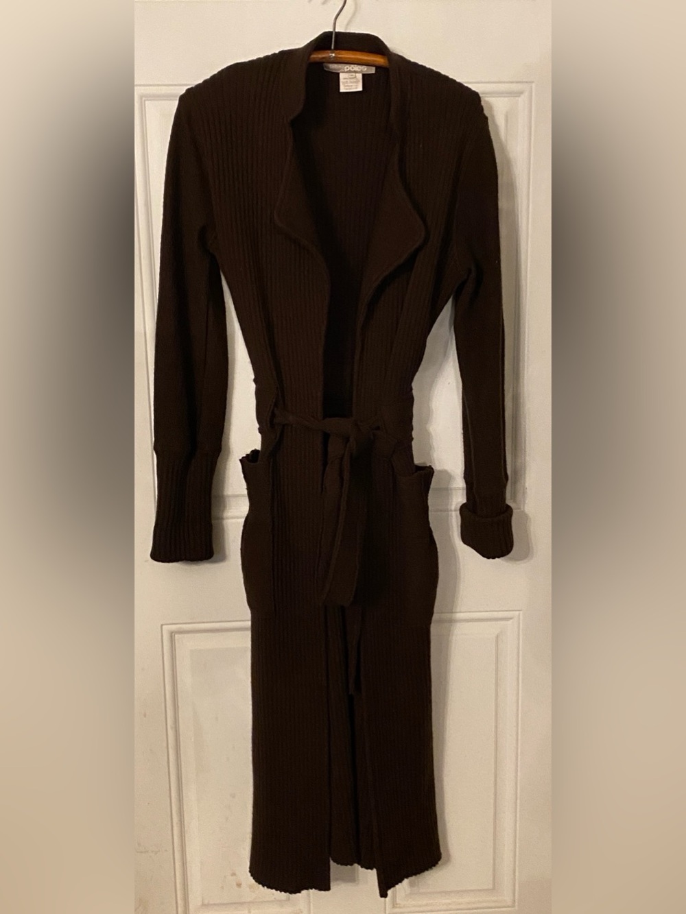 Tehen Par Poles Long Chocolate 100% Wool Belted Cardigan